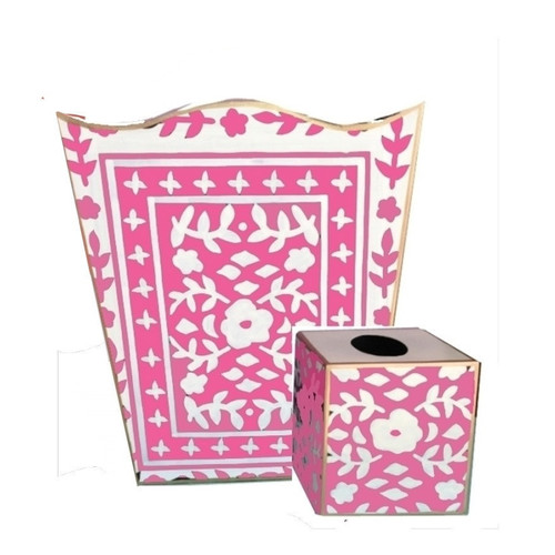 Dana Gibson Mosaic in Pink Wastebasket and Tissue Box